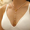 Alloy Imitation Pearl Virgin Cross Long Necklace With Electroplating For Women