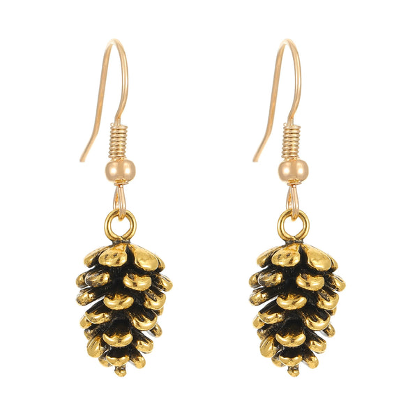 Alloy Imitation Pine Cone Women's Earrings With Leaves Pattern Electroplating Retro Fashion Personality Style