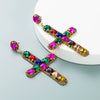 Alloy Inlaid Color Diamond Crossshaped Women's Highend Long Earrings