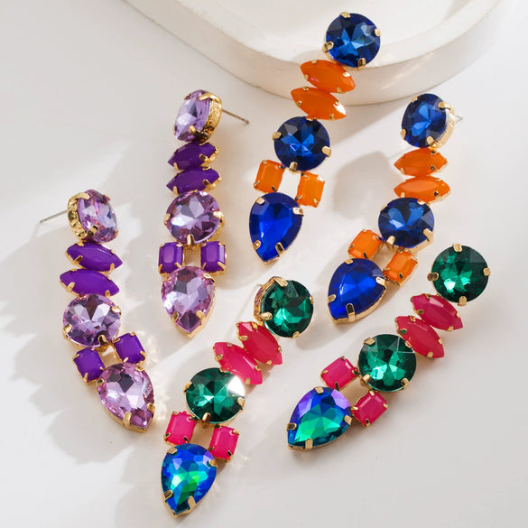 Alloy Inlaid Colorful Diamond Geometric Style Women's Earrings