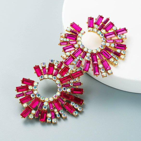 Alloy Inlaid Colorful Rhinestone Sunflower Earrings Set With Pearls