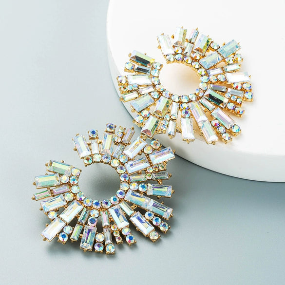 Alloy Inlaid Colorful Rhinestone Sunflower Earrings Set With Pearls