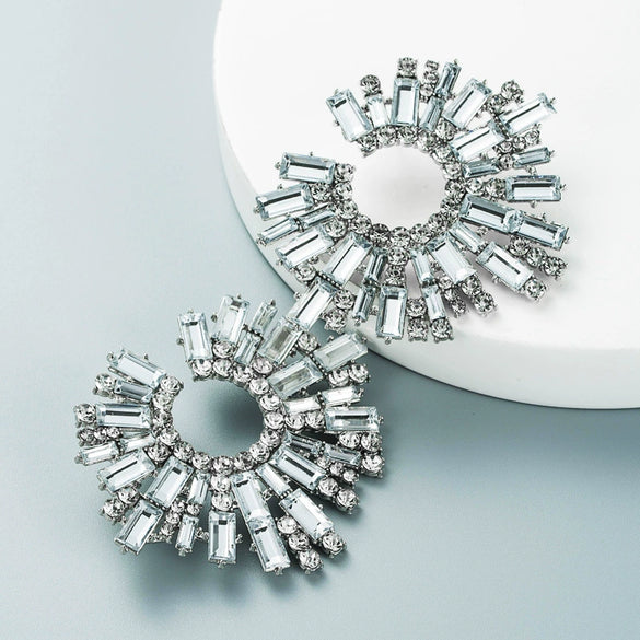 Alloy Inlaid Colorful Rhinestone Sunflower Earrings Set With Pearls