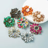 Alloy Inlaid Colorful Rhinestone Sunflower Earrings Set With Pearls
