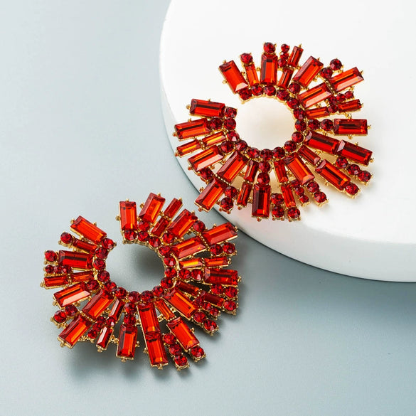 Alloy Inlaid Colorful Rhinestone Sunflower Earrings Set With Pearls
