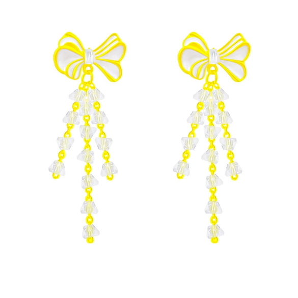 Alloy Inlaid Crystal Bow Tassel Earrings For Women