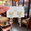 Alloy Inlaid Crystal Bow Tassel Earrings For Women