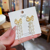 Alloy Inlaid Crystal Bow Tassel Earrings For Women