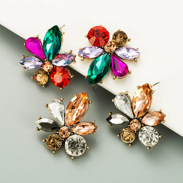 Alloy Inlaid Glass Diamond Flower Earrings Fashion Personality