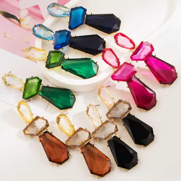 Alloy Inlaid Resin Irregular Geometric Polygonal Women's Earrings