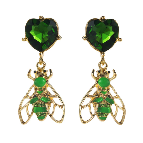 Alloy Insect Heart Women's Retro Stylish Earrings Set With Diamonds