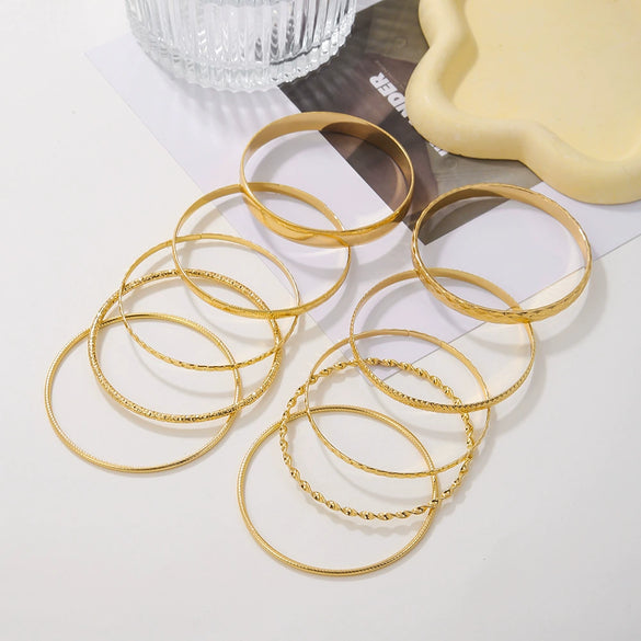 Alloy Iron Geometric Electroplated Stacked Bracelet Set Unisex