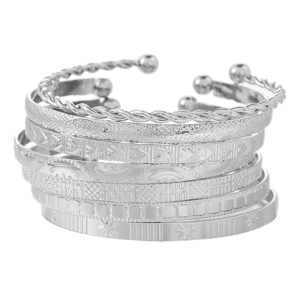 Alloy Iron Unisex Bohemian Style Geometric Arrow Diamond Sixpointed Star Twist Opening Bracelet 7Piece Set With Electroplating
