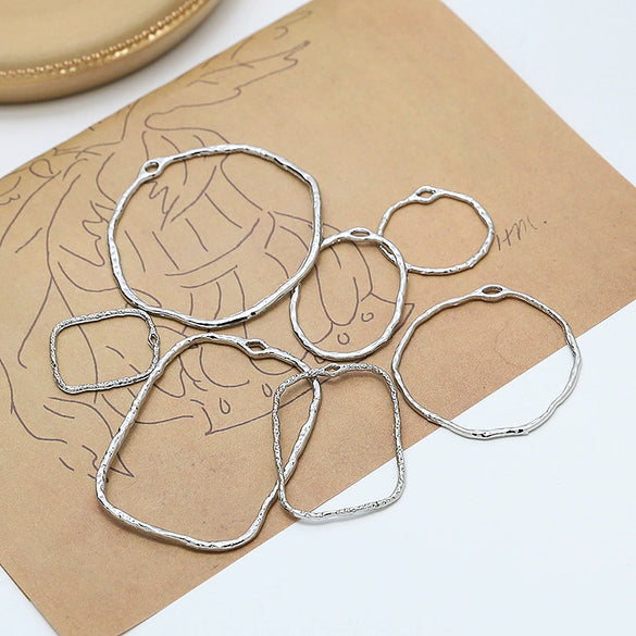 Alloy Irregular Geometric Round Fold Hollow Frame Diy Handmade Jewelry Pendant Material Accessories Minimalist Style
