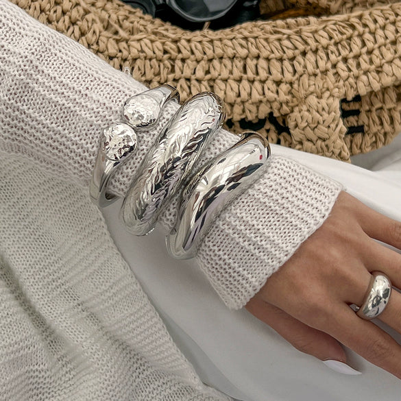 Alloy Irregular Metal Electroplated Smooth Bracelet With Water Ripple Design