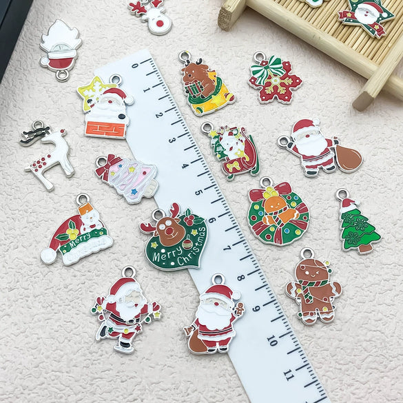Alloy Jewelry Accessories Christmas Tree Santa Claus Snowman Bell Elk Dripping Oil Pendant For Diy Bracelet