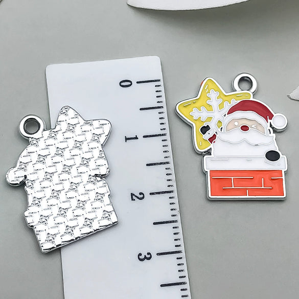 Alloy Jewelry Accessories Christmas Tree Santa Claus Snowman Bell Elk Dripping Oil Pendant For Diy Bracelet