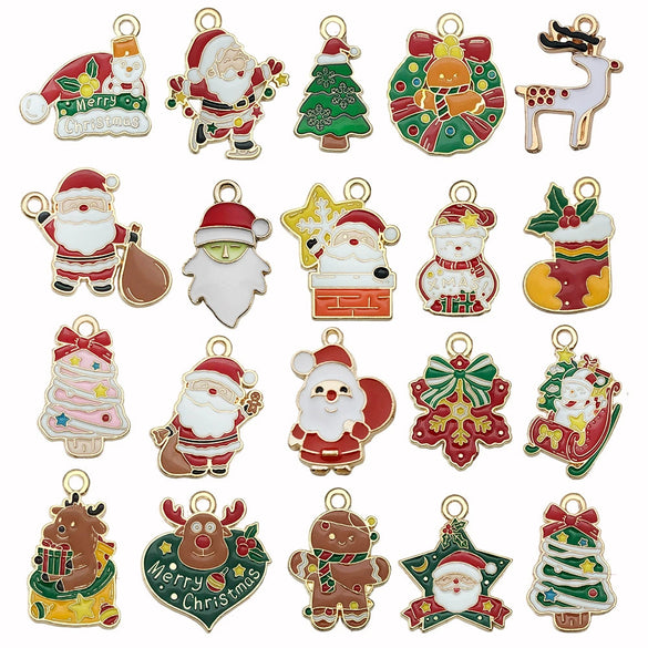 Alloy Jewelry Accessories Christmas Tree Santa Claus Snowman Bell Elk Dripping Oil Pendant For Diy Bracelet