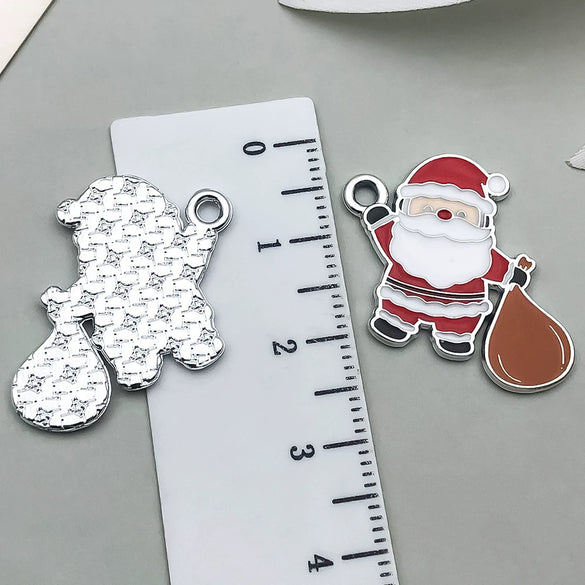 Alloy Jewelry Accessories Christmas Tree Santa Claus Snowman Bell Elk Dripping Oil Pendant For Diy Bracelet