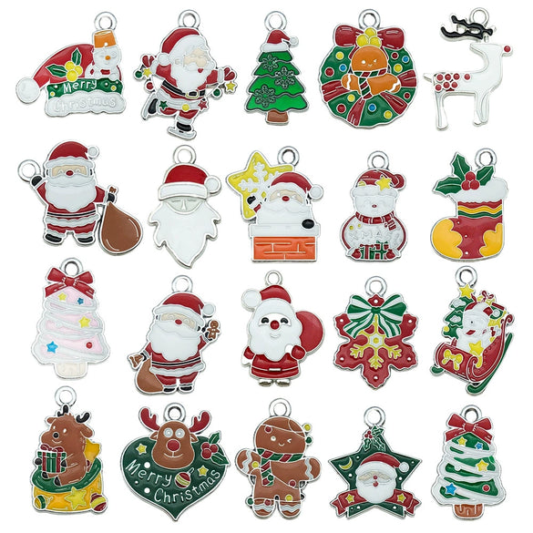 Alloy Jewelry Accessories Christmas Tree Santa Claus Snowman Bell Elk Dripping Oil Pendant For Diy Bracelet
