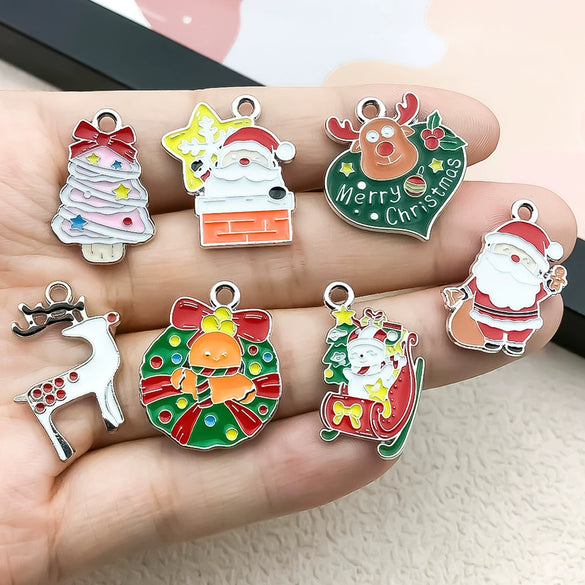 Alloy Jewelry Accessories Christmas Tree Santa Claus Snowman Bell Elk Dripping Oil Pendant For Diy Bracelet