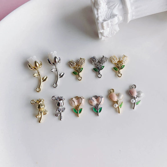 Alloy Jewelry Accessories Electroplated Rose Tulip Inlaid Small Pendant