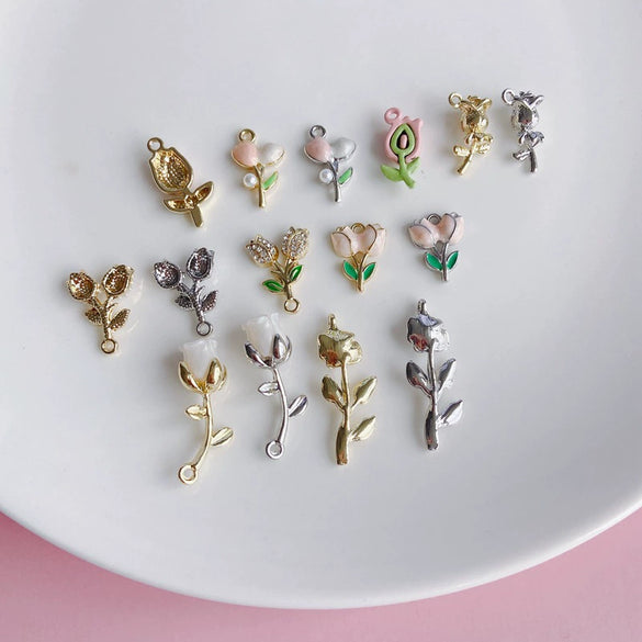 Alloy Jewelry Accessories Electroplated Rose Tulip Inlaid Small Pendant