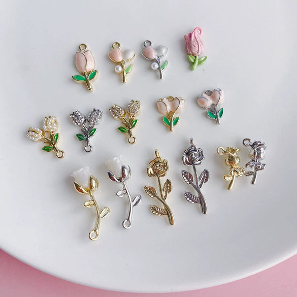Alloy Jewelry Accessories Electroplated Rose Tulip Inlaid Small Pendant