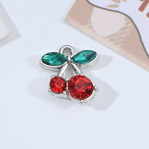 Alloy Jewelry Accessories Fruit Food Style Dripping Oil Cherry Pendant For Jewelry Making