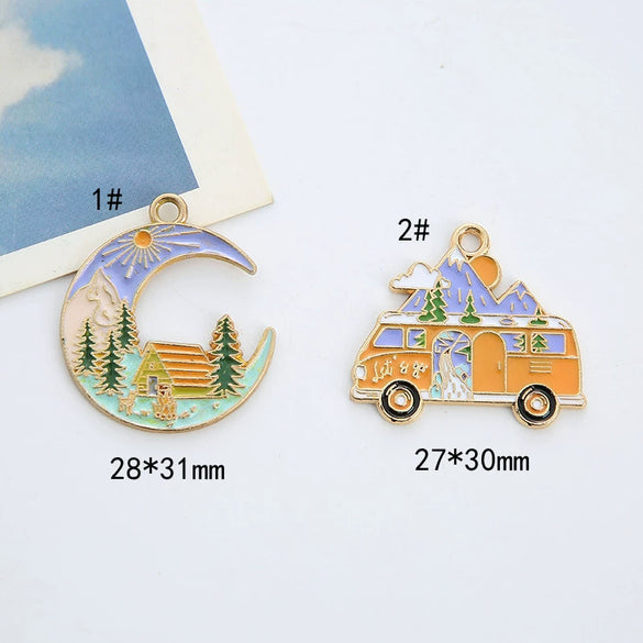 Alloy Jewelry Accessories With Moon Car House Forest Cartoon Pendant And Dripping Oil Design