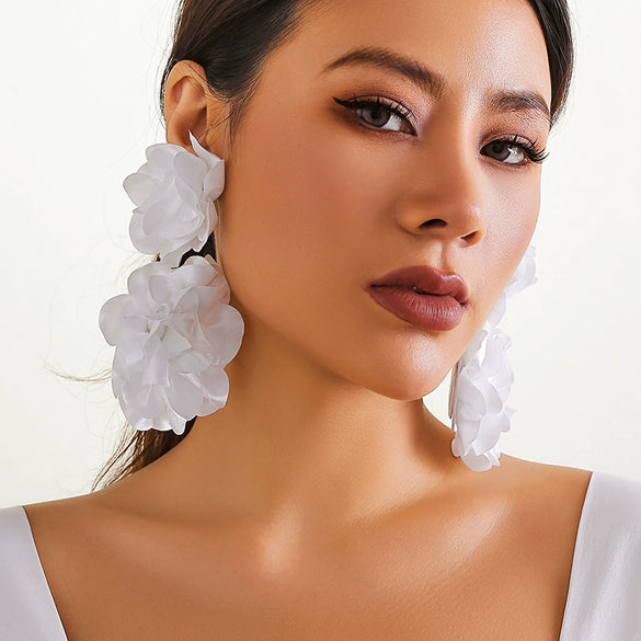 Alloy Jewelry Flower Tassel Ear Clip Electroplated For Women