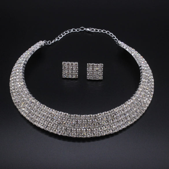 Alloy Jewelry Geometric Pattern Water Wave Chain Diamond Multilayer Collar Necklace