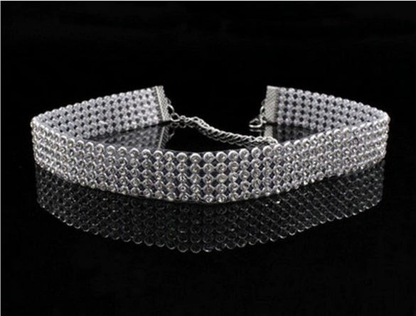 Alloy Jewelry Geometric Pattern Water Wave Chain Diamond Multilayer Collar Necklace