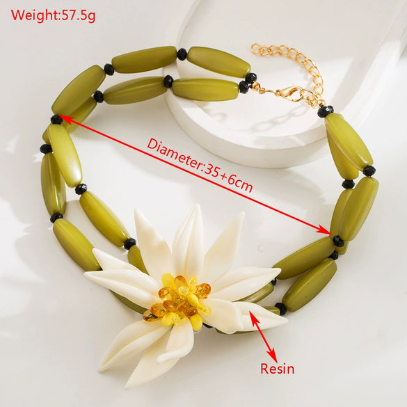 Alloy Jewelry Handmade Bamboo Chain Mixed Gem Inlay Flower Earrings Bracelet Double Layer Stacked Necklace