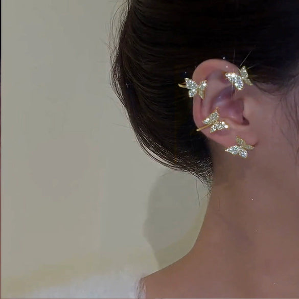 Alloy Jewelry Microinlay Butterfly Women's Ear Clip And Ear Hanging Earrings Without Ear Holes