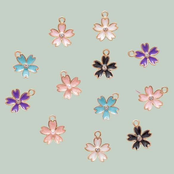 Alloy Jewelry Pendant Bracelet With Cherry Blossom Plants Flowers Style And Totem Pattern And Dripping Oil Design