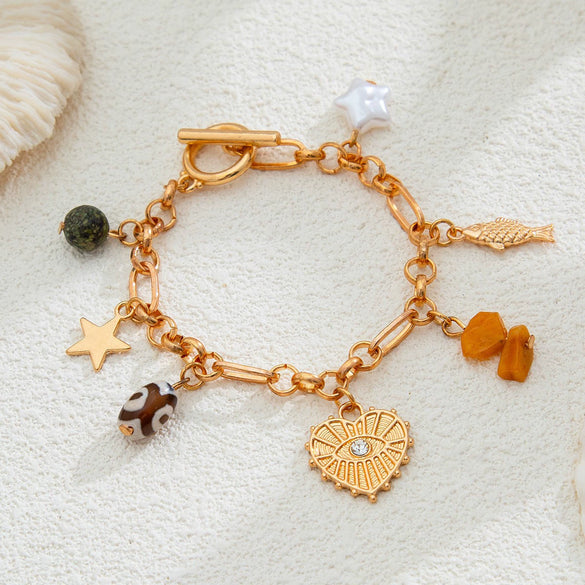 Alloy Jewelry Personality Retro Small Elephant Cow Head Ot Buckle Chain Bracelet With Crown Heart Shape Flower Bow Tie Star Shape Electroplated For Women