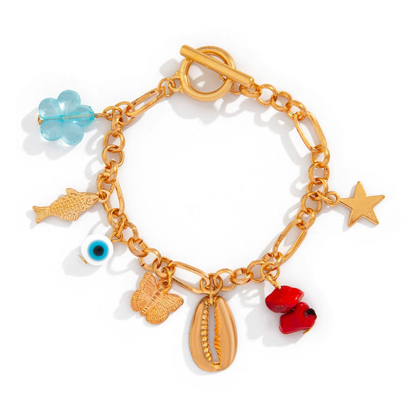 Alloy Jewelry Personality Retro Small Elephant Cow Head Ot Buckle Chain Bracelet With Crown Heart Shape Flower Bow Tie Star Shape Electroplated For Women