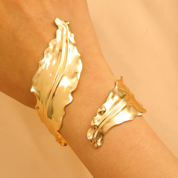Alloy Jewelry Set With Flower Pattern For Women Electroplated Leaf Earrings Necklace And Bracelet Ring
