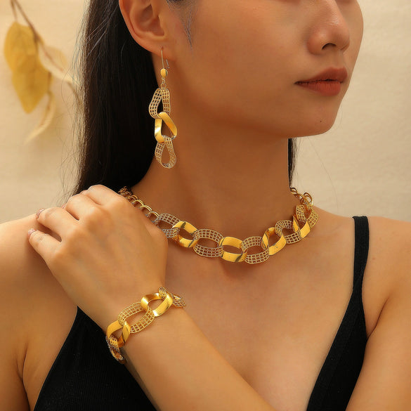 Alloy Jewelry Set With Geometric Style Electroplated Stars Sun Moon Clouds Universe Pattern For Women