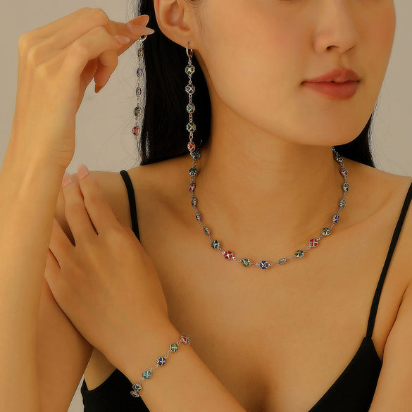 Alloy Jewelry Set With Heart Water Drop Bell Pattern Electroplated For Women Including Necklace Bracelet Earrings