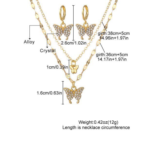 Alloy Jewelry Set With Micro Inlaid Zircon Double Butterfly Love Heart Water Drop Bell Design For Ladies