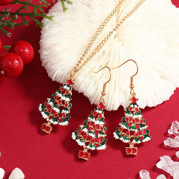 Alloy Jewelry Set With Plant Flowers Pattern Water Wave Chain For Women Earrings And Necklace With Festival Elements