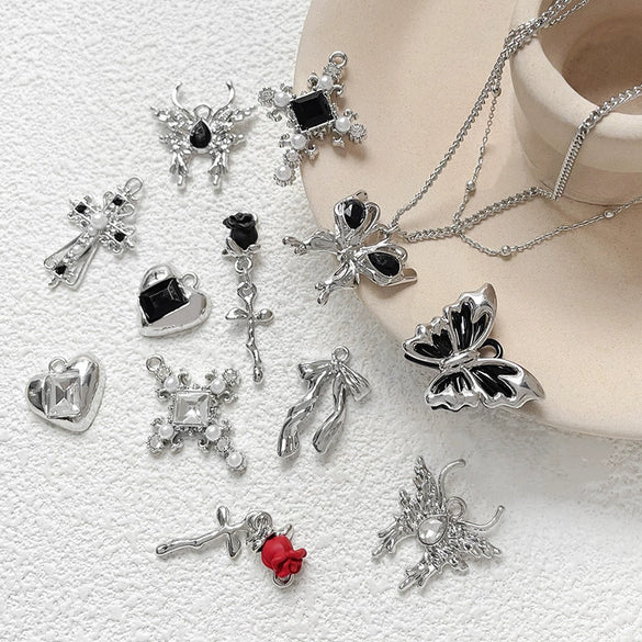 Alloy Jewelry With Cross And Butterfly Pattern Electroplated Diy Handmade Pendant Bracelet Necklace