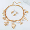 Alloy Jewelry With Marine Life Pattern Electroplated For Women Fashion Including Necklace And Earrings With Starfish Conch Design