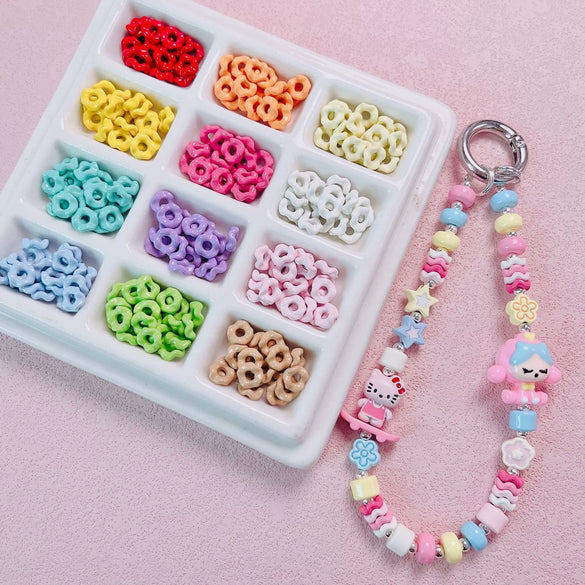 Alloy Lace Wave Stacking Small Beads Baking Paint Diy Mobile Phone Chain Key Chain Jewelry Accessories Materials With Jenga Pattern