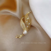 Alloy Leaf Brooch With Pearl Rhinestone Flower Design For Women's Suits Electroplated