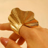 Alloy Leaf Design Irregular Pleated Joint Ring Electroplated