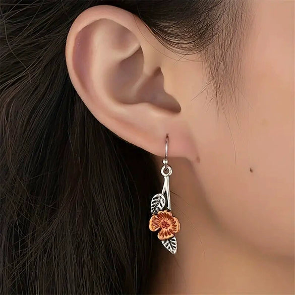 Alloy Leaf Flower Earrings Retro Simple Jewelry