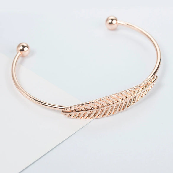 Alloy Leaf Open Bracelet Jewelry Electroplated